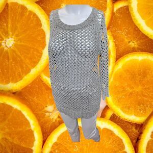 Outback Red Gray Open Knit Sweater Crochet Mesh Lightweight Summer Cover Up S